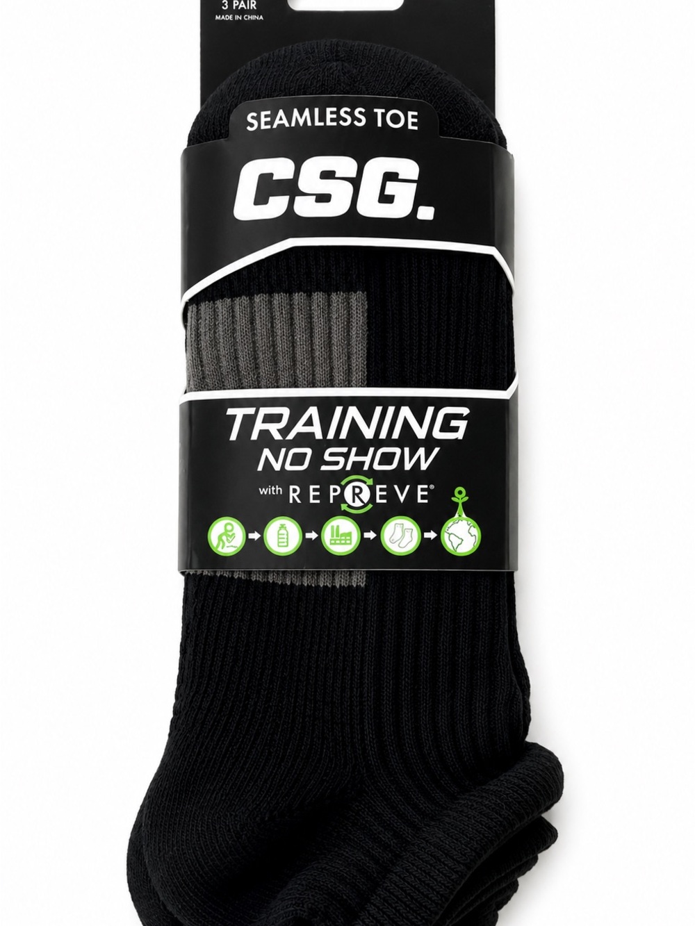 3 PK-CSG Training Men's Black & Gray Athletic Socks - Cushioning & Arch Support